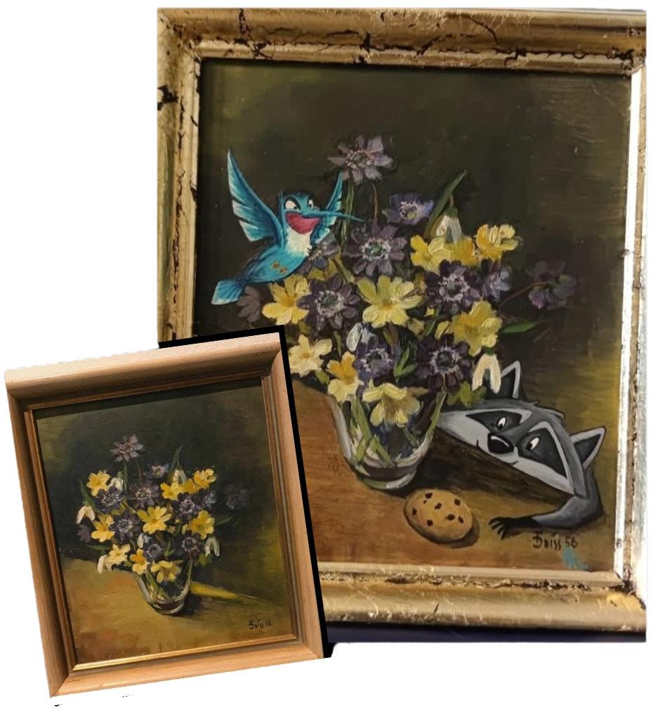 Verkauft - Meeko und Flit auf Kekssuche - Original Upcycling Bild – Bild 2