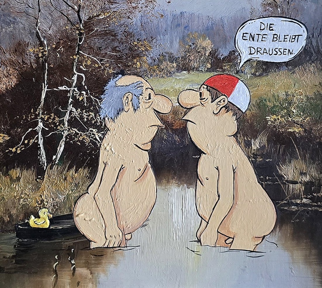 Verkauft - Die Ente bleibt draußen - Original Upcycling Bild – Bild 4