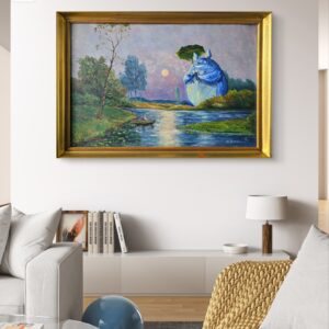 Verkauft - Totoro und der Fischer - Original Upcycling Bild