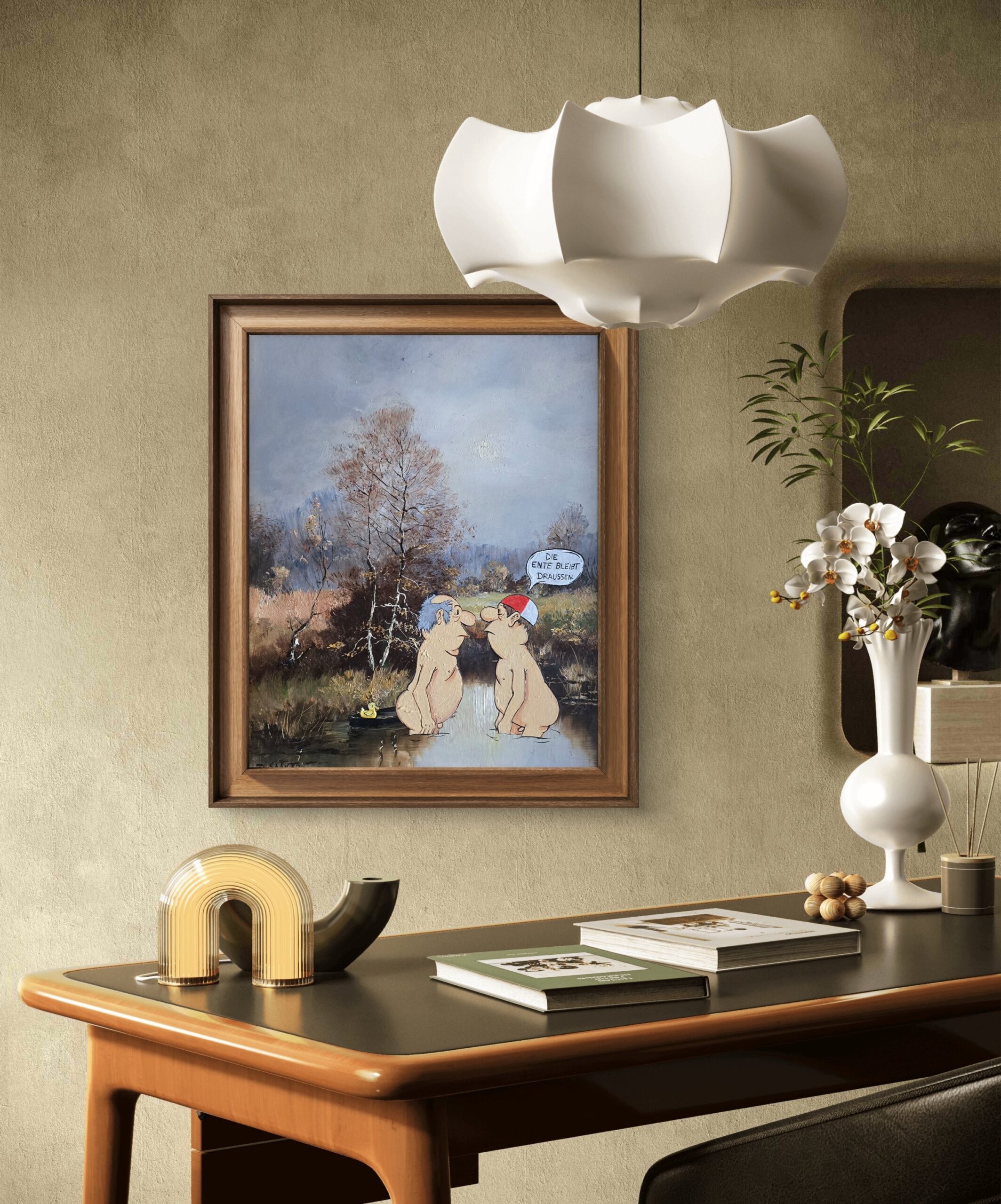 Verkauft - Die Ente bleibt draußen - Original Upcycling Bild